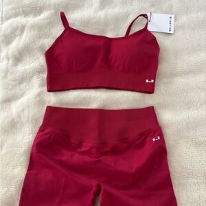 Bellerive Seamless Ribbed Bralette & High-Waist Legging Set — Deep Berry Red